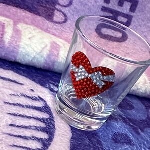 Betsey Johnson Rhinestone Heart Design Glass Shot Glass NWOT